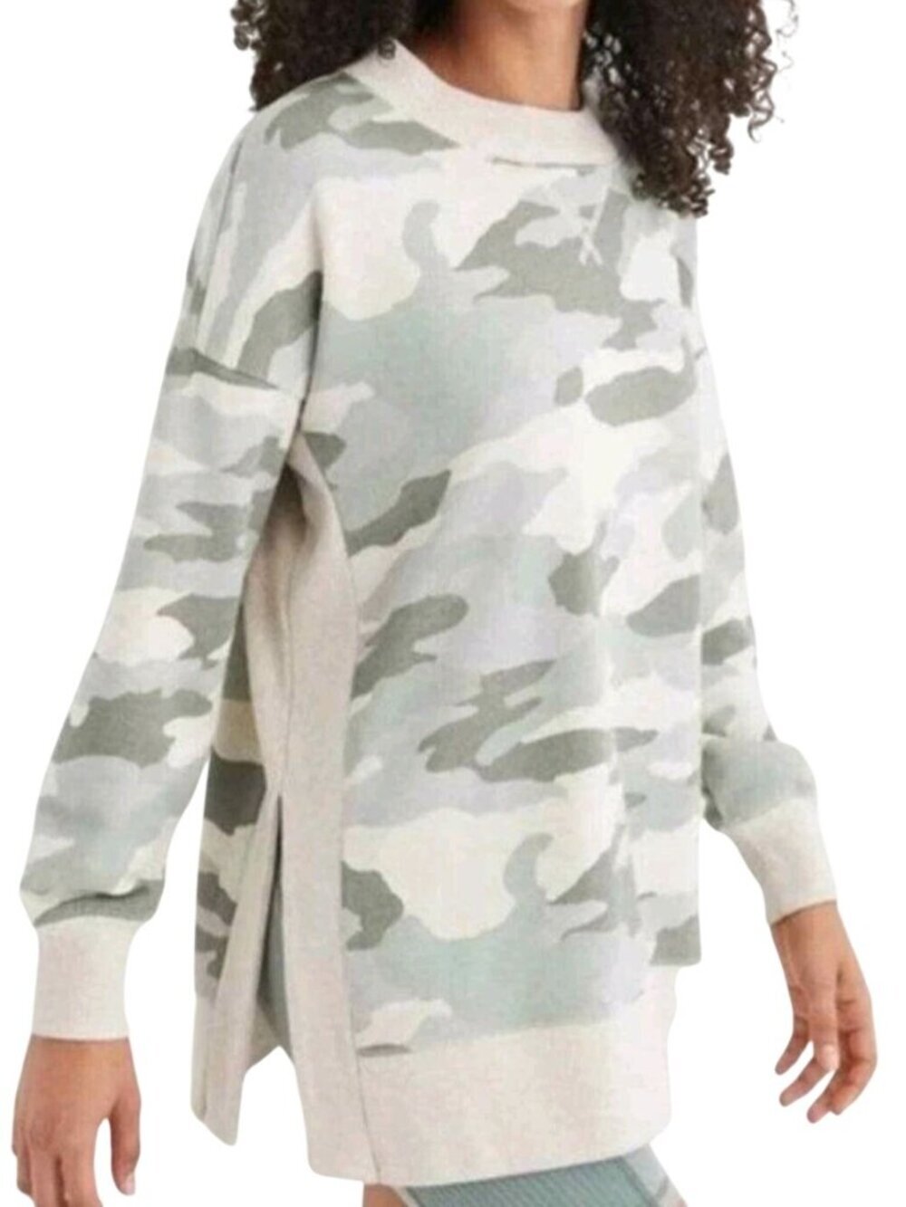 Aerie Good Vibes Oversized Gray Green Camo Pullover Crewneck Sweatshirt Size S